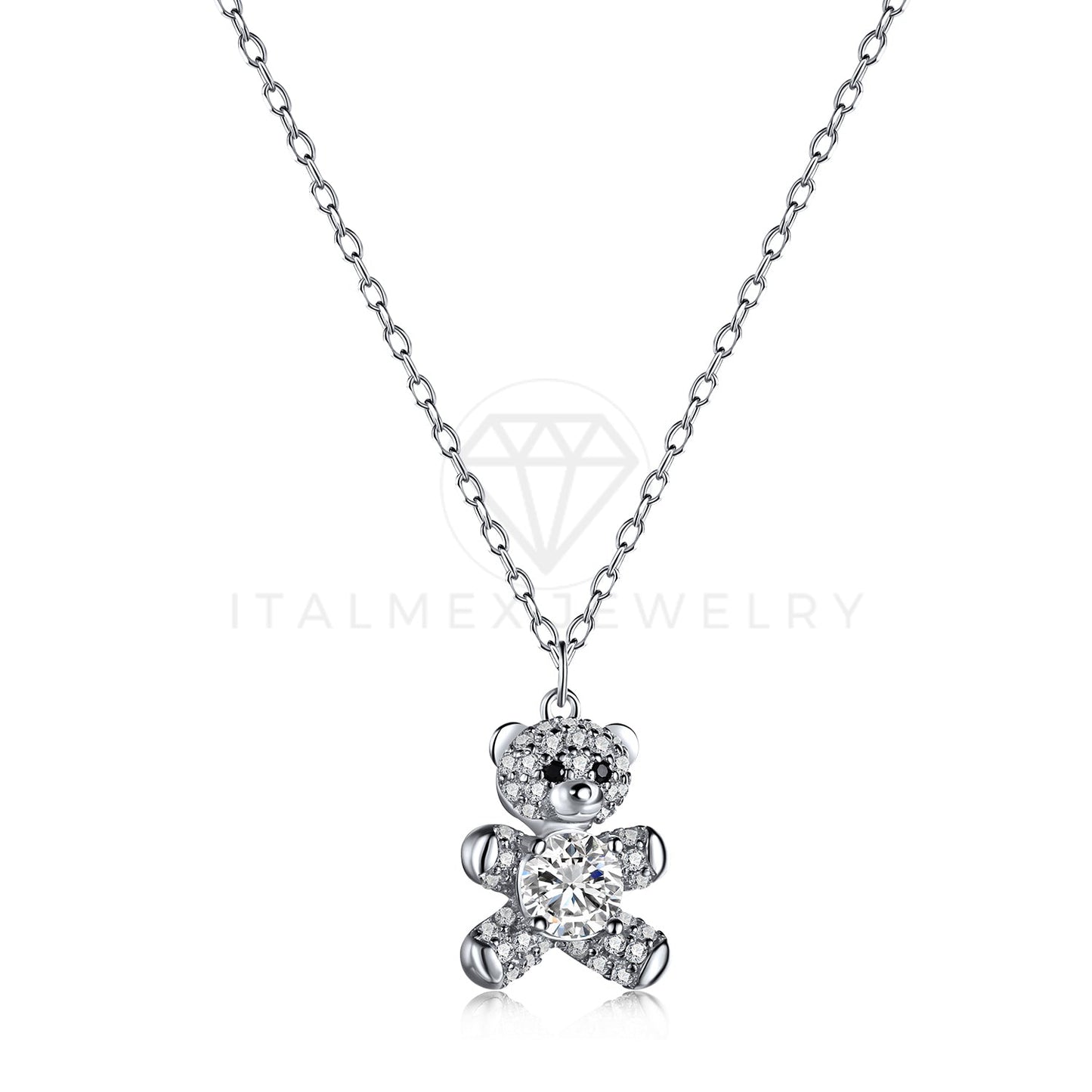 Collar de Lujo - 104120 - Estilo Osito de Peluche Circonia Clara Plata Fina .925
