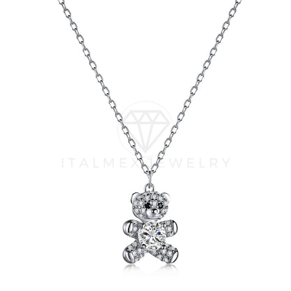 Collar de Lujo - 104120 - Estilo Osito de Peluche Circonia Clara Plata Fina .925