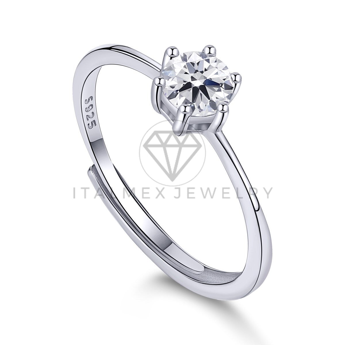 Anillo de Dama - 103606 - Anillo Ajustable Solitario Claro Plata .925