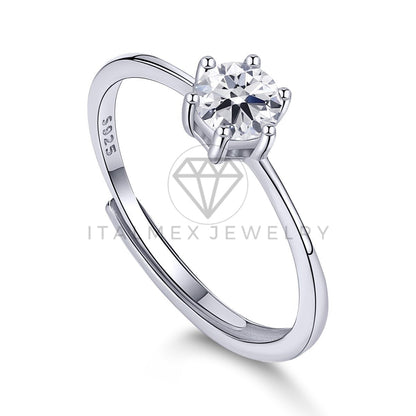 Anillo de Dama - 103606 - Anillo Ajustable Solitario Claro Plata .925