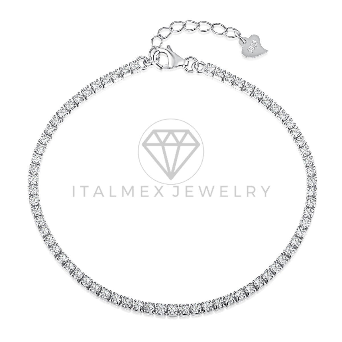 Pulsera de Lujo - 103609 - Diseño de Hilera Circonia Clara Plata Fina .925