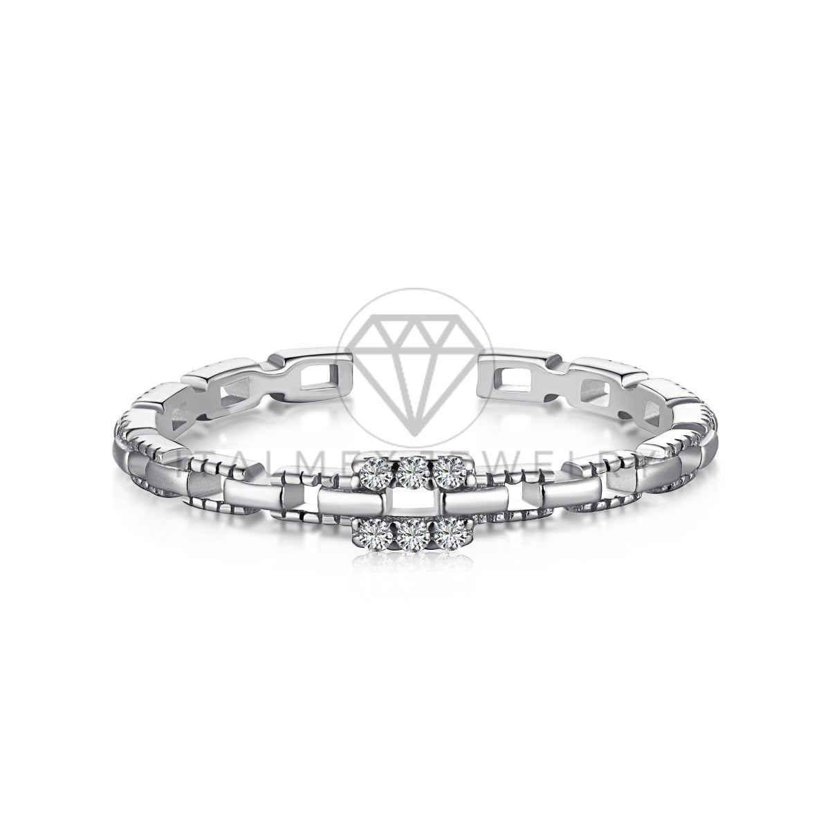 Anillo de Dama - 103607 - Anillo Ajustable Diseñador CZ Claro Plata .925