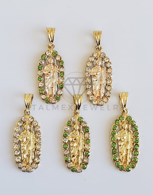 Dije Religioso - 100389.390.391.392.546.547 - Medalla San Judas con Circonia Tamaño Chico Oro Laminado 18K