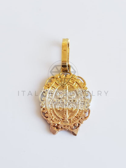 Dije Religioso - 100373/100375 - Medalla de San Benito Ovalada Tamaño Mini Oro Laminado 18K