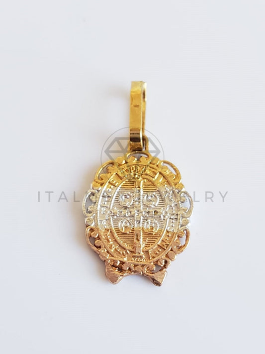Dije Religioso - 100373/100375 - Medalla de San Benito Ovalada Tamaño Mini Oro Laminado 18K