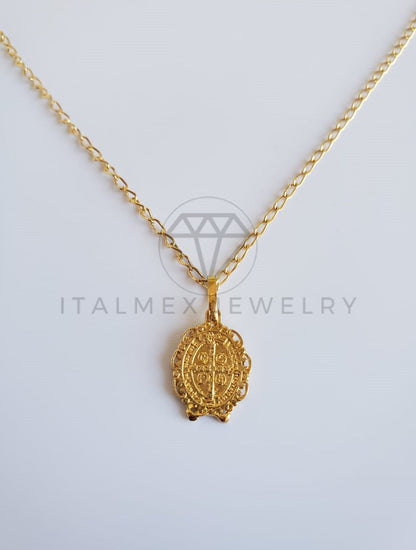 Dije Religioso - 100373/100375 - Medalla de San Benito Ovalada Tamaño Mini Oro Laminado 18K