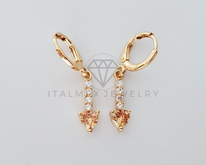 Arete de Lujo - 103519 - Diseño Tira y Corazon CZ Ambar Oro Laminado 18K