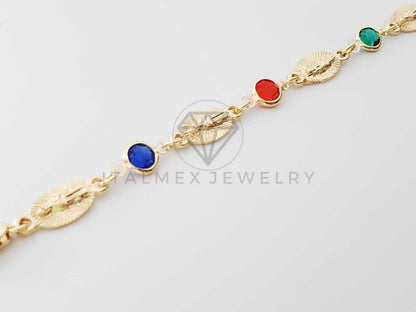 Pulsera Elegante - 100239 - Diseño de Virgen con CZ de colores Oro Laminado 18K
