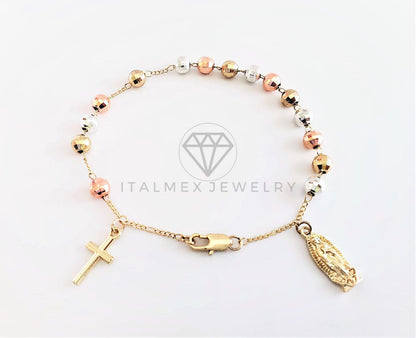 Pulsera de Lujo - 102865 - Misterio Bola Facetada Virgen y Cristo Oro Laminado 18K