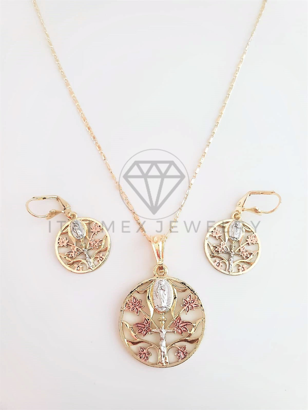 Juego de Lujo - 102946 - Diseño de Árbol de la Vida y Virgen de Guadalupe Oro Laminado 18K