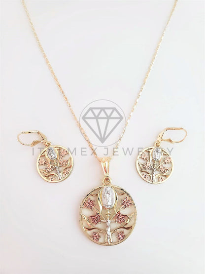 Juego de Lujo - 102946 - Diseño de Árbol de la Vida y Virgen de Guadalupe Oro Laminado 18K