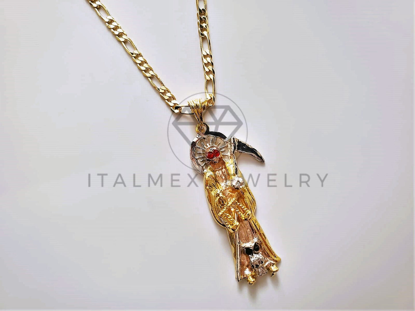 Dije Religioso - 104184 - Santa Muerte Con Circonia Tamaño Grande Oro Laminado 18K