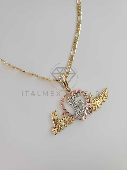 Dije Elegante - 102265 - Dije Mis 15 Años Tamaño Mediano Oro Laminado 18K