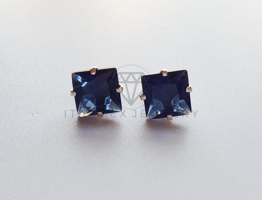 Broquel de Lujo - 101708 - CZ Cuadrada 7mm CZ Azul Plata .925