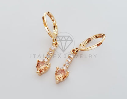 Arete de Lujo - 103519 - Diseño Tira y Corazon CZ Ambar Oro Laminado 18K