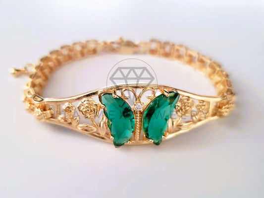 Pulsera de Lujo - 103705 - Diseño de Mariposa CZ Verde Oro Laminado 18K