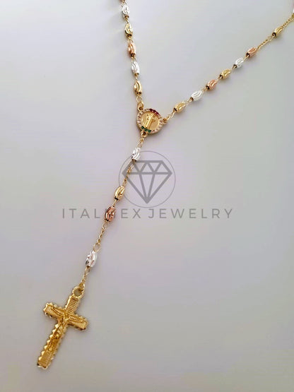 Rosario de Lujo - 104234 - Bola Rayada 3 Oros con Medalla San Judas y Circonia Oro Laminado 18K