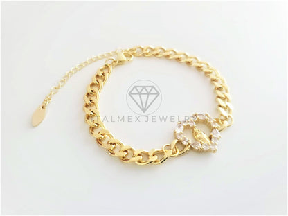 Pulsera de Lujo - 103119 - Cadena Cubana con Virgen CZ Clara Oro Laminado 18K