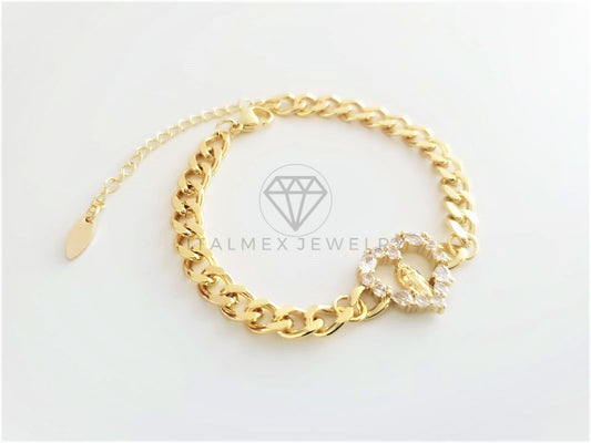 Pulsera de Lujo - 103119 - Cadena Cubana con Virgen CZ Clara Oro Laminado 18K