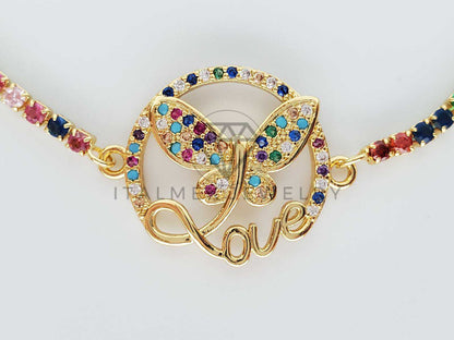 Pulsera Ajustable - 101614 - Diseño de Mariposas CZ Color Oro Laminado 18K
