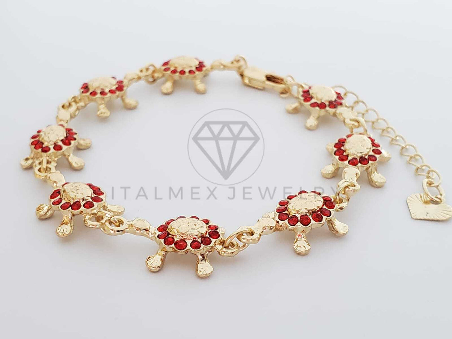 Pulsera de Lujo - 100195 - Diseño Tortugas CZ Roja Oro Laminado 18K