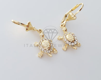 Arete Elegante - 100711 - Diseño de Tortuga con CZ Clara Oro Laminado 18K