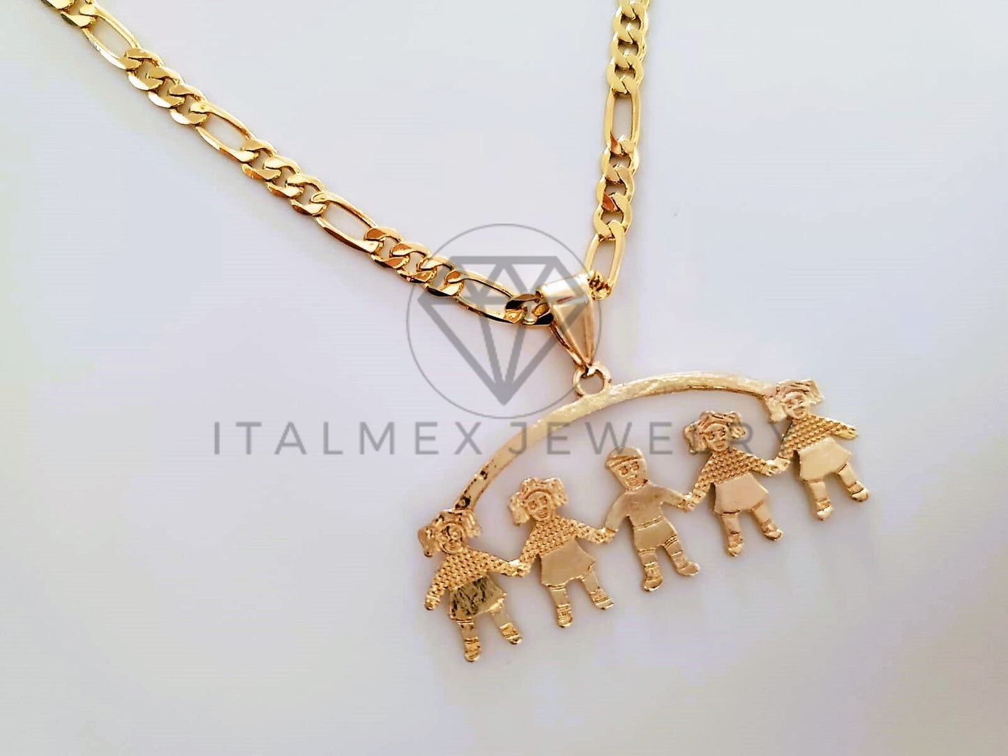 Dije Elegante - 104343 - Dije 4 Niñas y 1 Niño Tamaño Chico Oro Laminado 18K