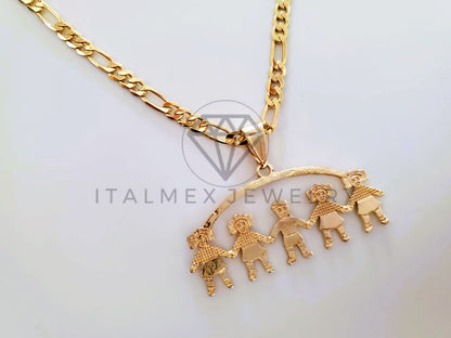 Dije Elegante - 104343 - Dije 4 Niñas y 1 Niño Tamaño Chico Oro Laminado 18K