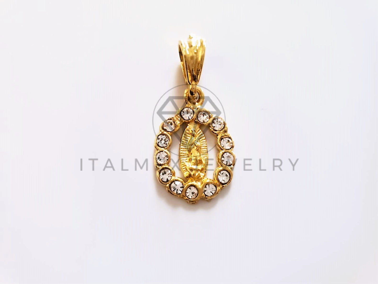 Dije de Lujo - 104148 - Dije Medalla Virgen de Guadalupe CZ Clara Oro Laminado 18K