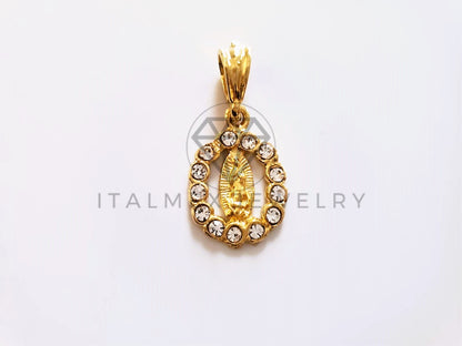 Dije de Lujo - 104148 - Dije Medalla Virgen de Guadalupe CZ Clara Oro Laminado 18K