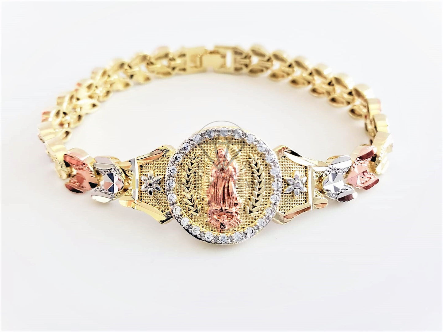 Pulsera Elegante - 102874 - Diseño de Lujo Virgen de Guadalupe CZ Clara Oro Laminado 18K
