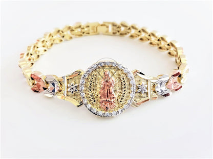 Pulsera Elegante - 102874 - Diseño de Lujo Virgen de Guadalupe CZ Clara Oro Laminado 18K