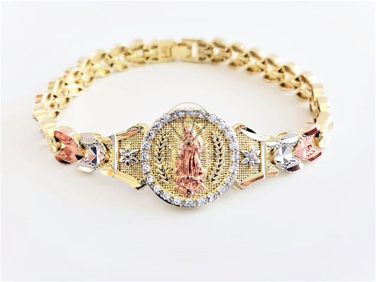 Pulsera Elegante - 102874 - Diseño de Lujo Virgen de Guadalupe CZ Clara Oro Laminado 18K
