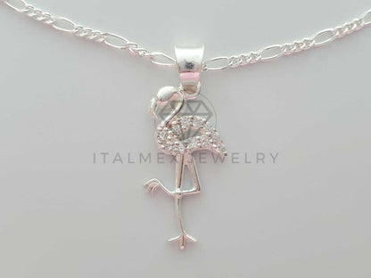 Dije No Religioso - 101924 - Diseño Flamingo CZ Clara Plata Fina .925