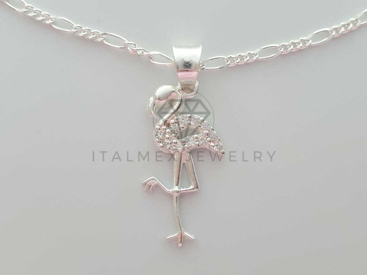 Dije No Religioso - 101924 - Diseño Flamingo CZ Clara Plata Fina .925