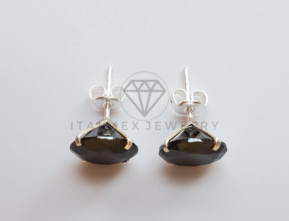 Broquel de Lujo - 101705 - Recto 10mm CZ Negra Plata .925