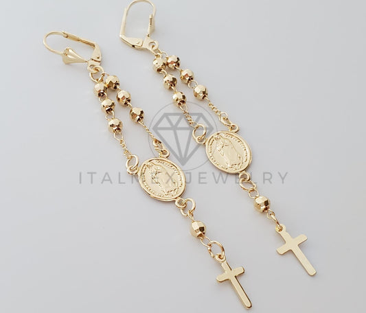 Arete de Lujo - 100735 - Arete Largo diseño de Rosario Virgen Dorada Oro Laminado 18K