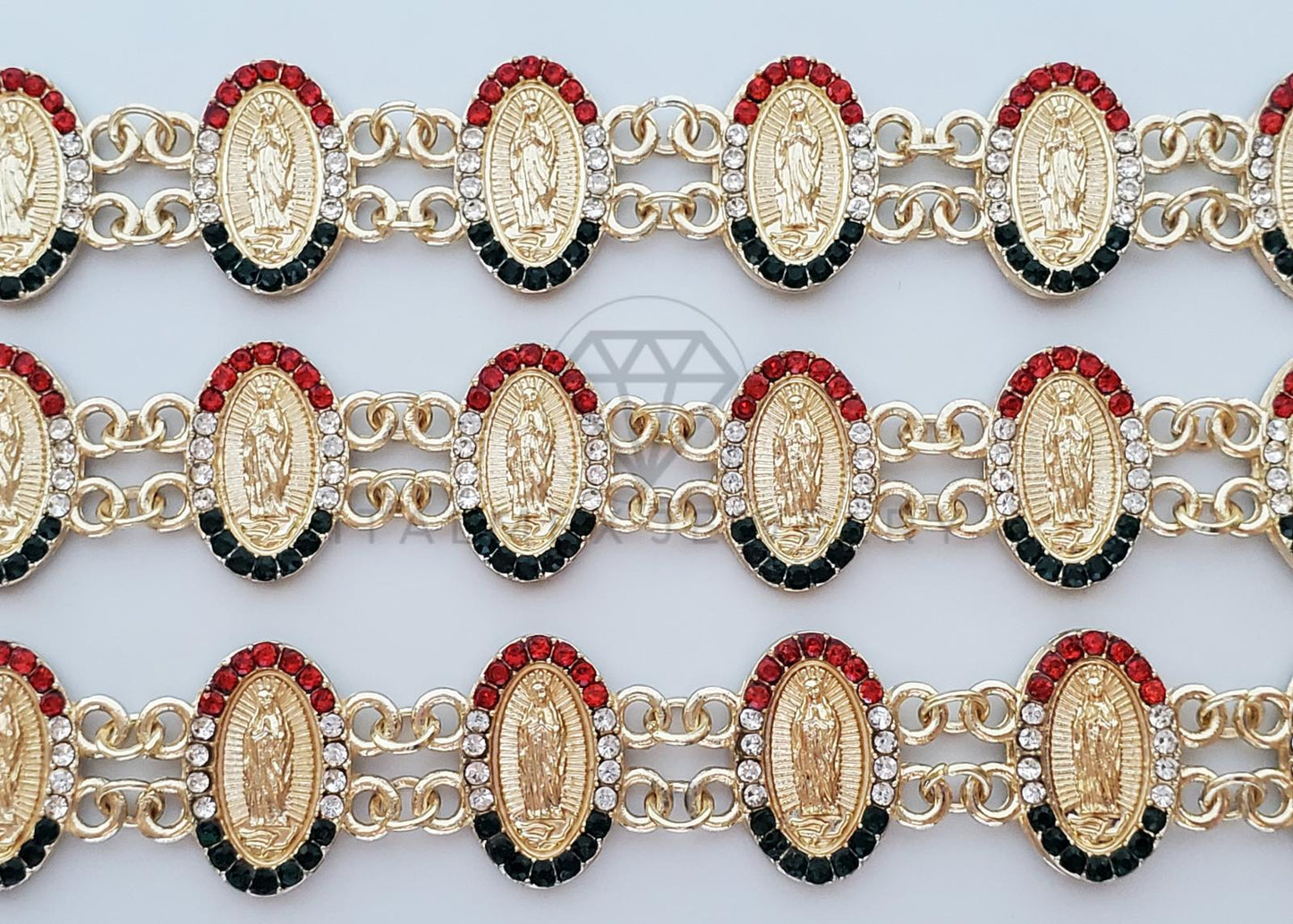 Pulsera de Lujo - 100208 - Diseño Virgen Guadalupe CZ Tricolor Oro Laminado 18K