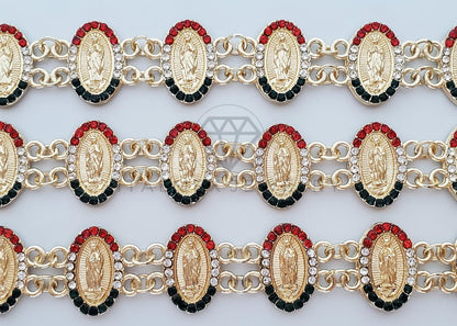 Pulsera de Lujo - 100208 - Diseño Virgen Guadalupe CZ Tricolor Oro Laminado 18K