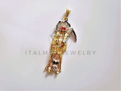 Dije Religioso - 104184 - Santa Muerte Con Circonia Tamaño Grande Oro Laminado 18K