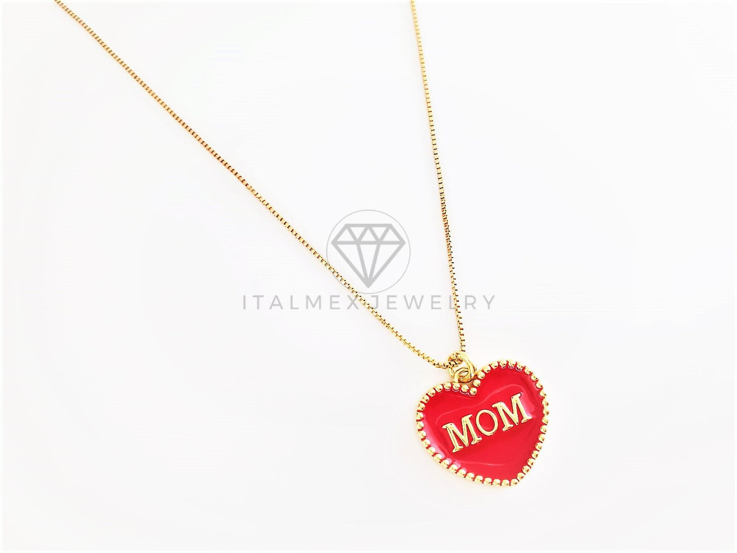 Collar Elegante - 103145 - Collar Corazón Mom | Mamá Rojo Oro Laminado 18K