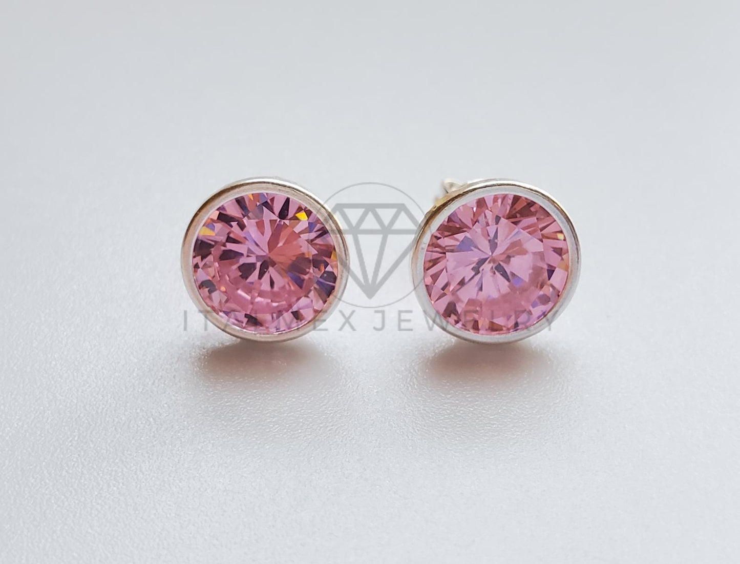 Broquel de Lujo - 101686 - Bisel Redondo CZ Rosa 9mm Plata .925