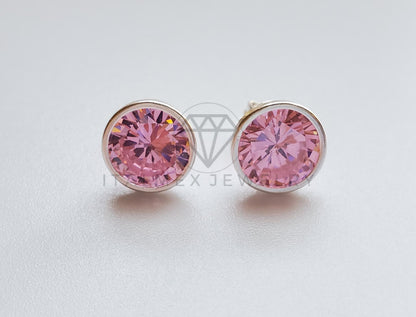Broquel de Lujo - 101686 - Bisel Redondo CZ Rosa 9mm Plata .925