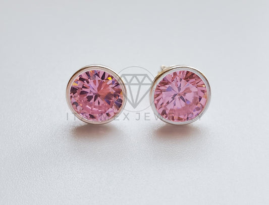 Broquel de Lujo - 101686 - Bisel Redondo CZ Rosa 9mm Plata .925