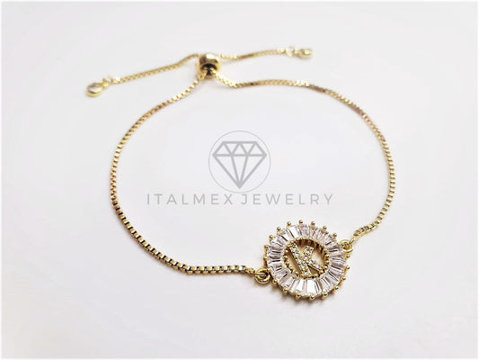 Pulsera Ajustable - 102636 - Diseño de Inicial "K" CZ Clara Oro Laminado 18K