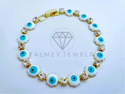Pulsera Elegante - 103591 - Pulsera Flor Ojo Turco Blanco Oro Laminado 18K
