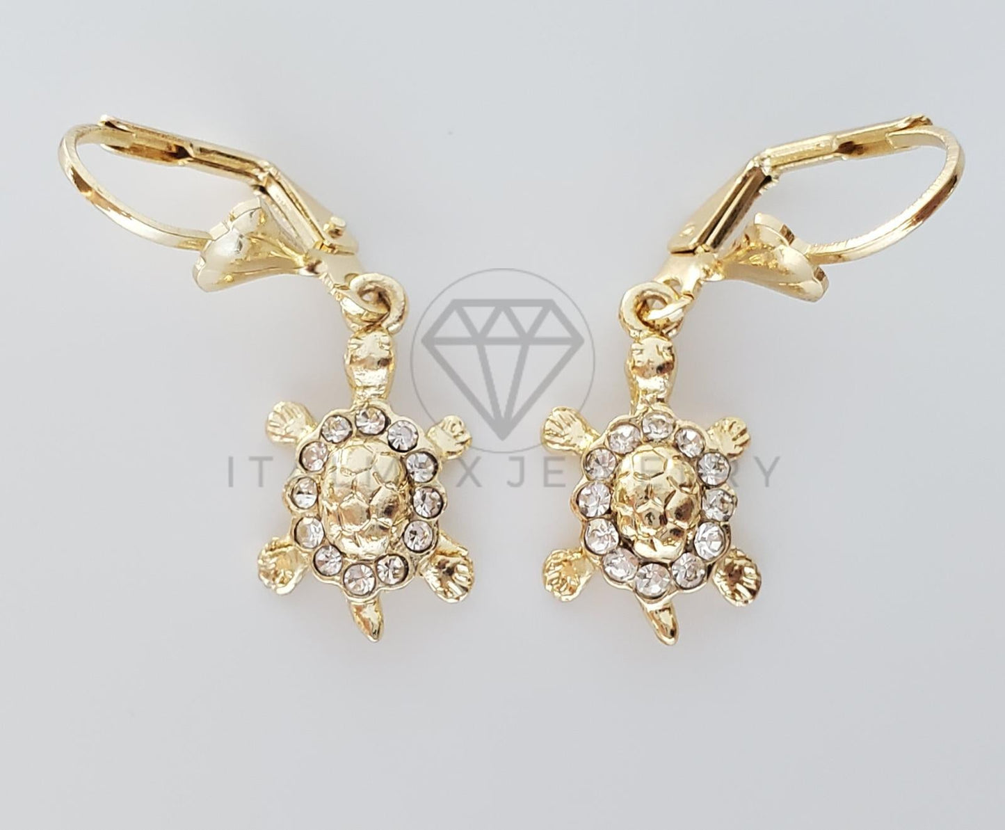 Arete Elegante - 100711 - Diseño de Tortuga con CZ Clara Oro Laminado 18K