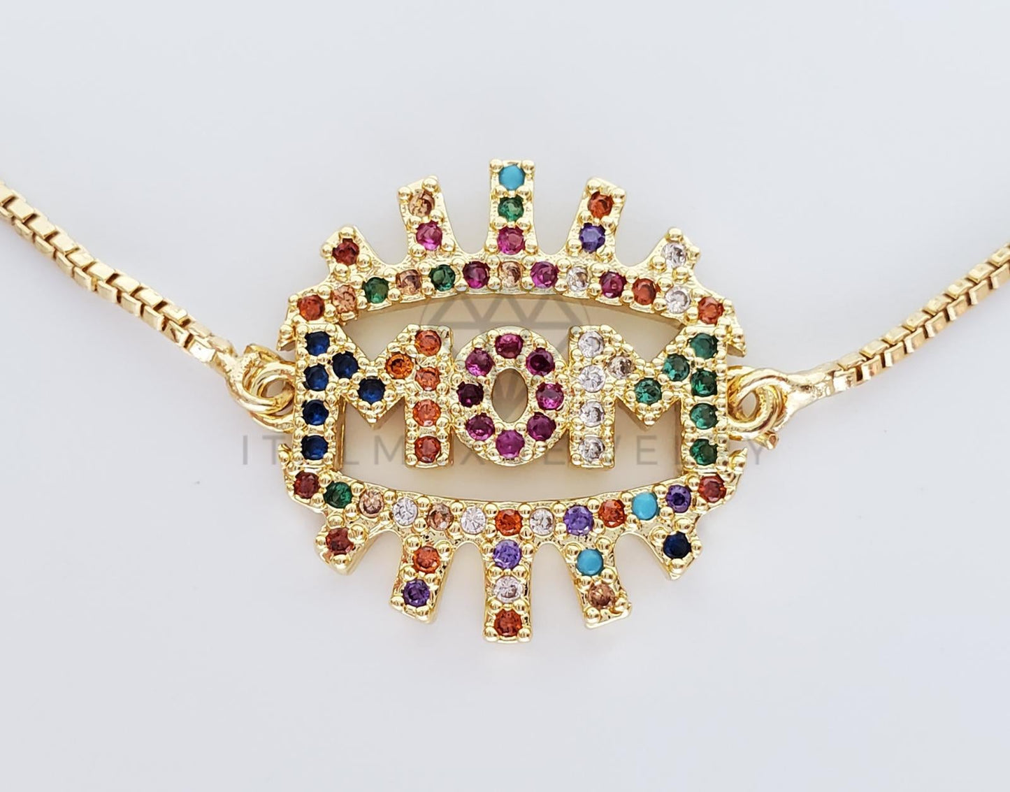 Pulsera Ajustable - 101280 - Diseño de Mamá con CZ Colores Oro Laminado 18K