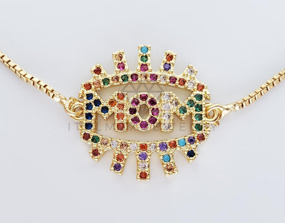 Pulsera Ajustable - 101280 - Diseño de Mamá con CZ Colores Oro Laminado 18K