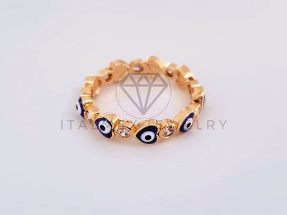 Anillo de Lujo - 103908 - Anillo Ojo Turco Corazón Azul Oro Laminado 18K